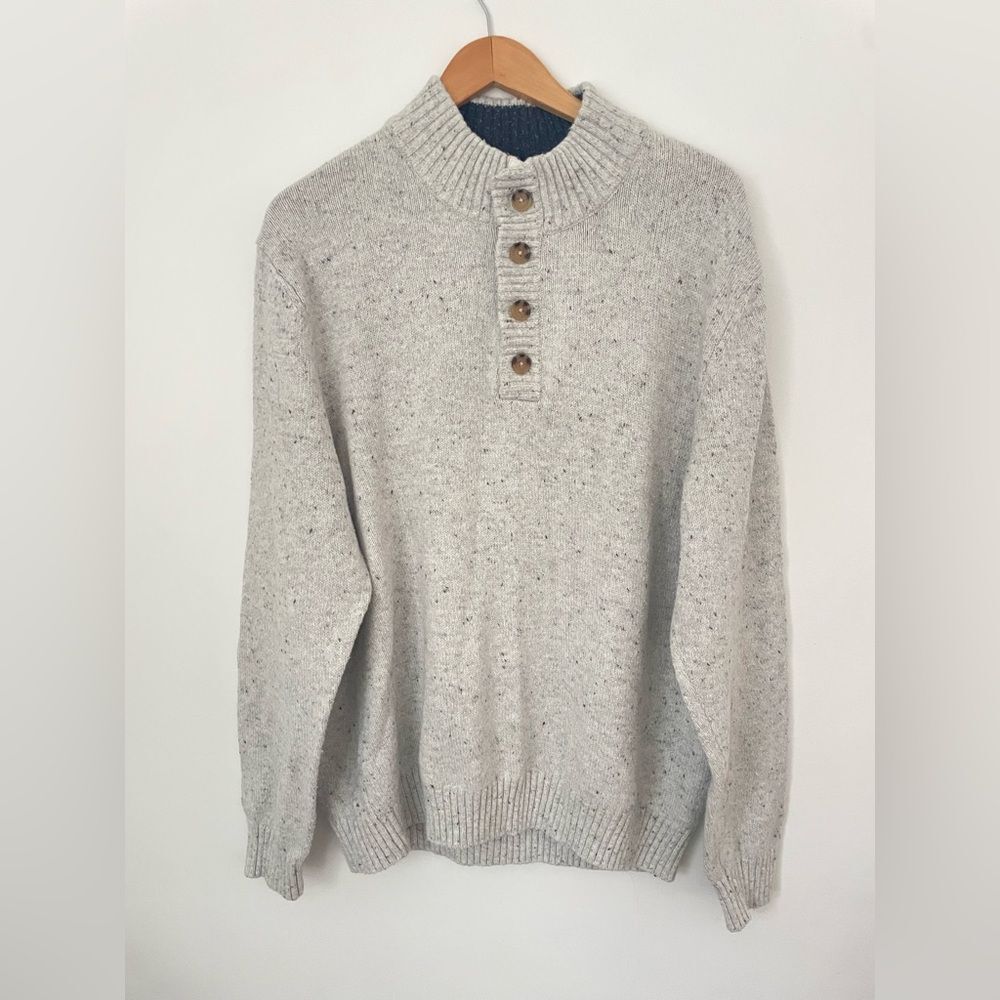 IZOD Lacoste Fisherman Button Quarter Pullover Gray Knit Sweater Size XXL
